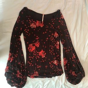 Floral Free People Bell-Sleeved Shirt